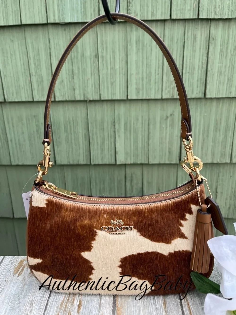 Coach Teri Shoulder Bag In Haircalf With Cow Print Purse